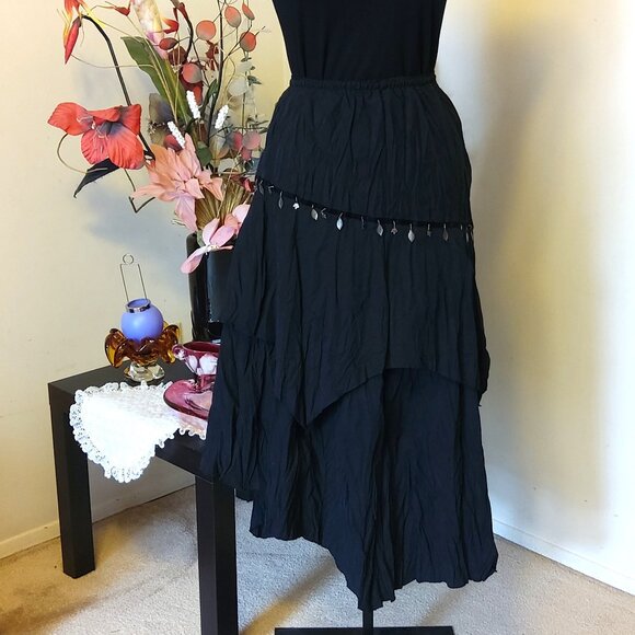 NWT Women Black 2-Layers of Tiered Lined Elastic High Waist Asymmetrical Skirt - Picture 5 of 16